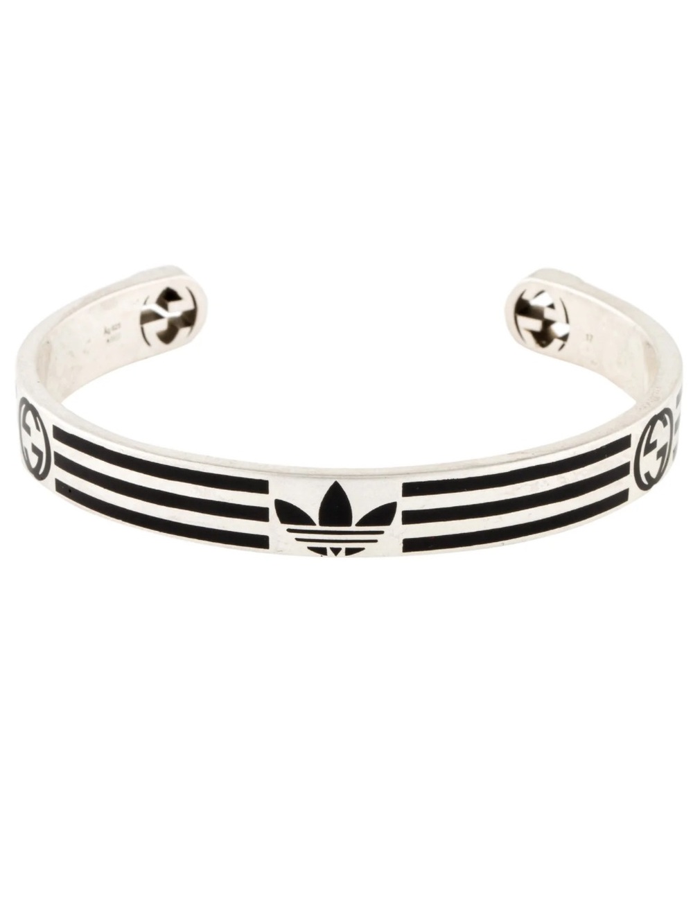 Gucci adidas Silver-Tone Trefoil Cutout Cuff Bracelet with Black Accents